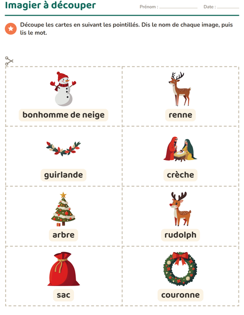 Aperçu de la fiche Imagier avec Noël pour École maternelle (grande section, 5-7 ans)