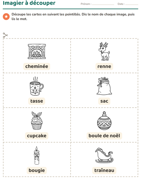 Aperçu de la fiche Imagier avec Noël N&B 2 pour École maternelle (grande section, 5-7 ans)