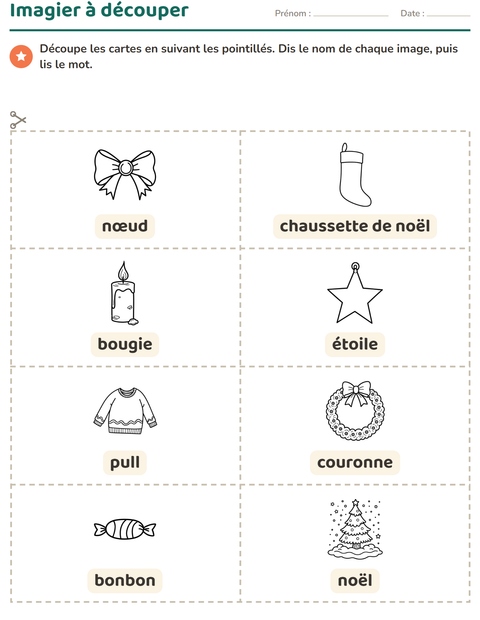 Aperçu de la fiche Imagier avec Noël N&B pour École maternelle (grande section, 5-7 ans)