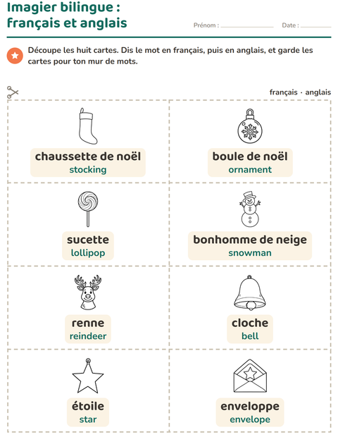 Aperçu de la fiche Imagier avec Noël N&B pour École maternelle (grande section, 5-7 ans)