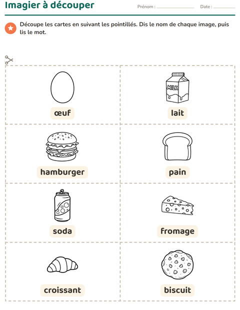 Aperçu de la fiche Imagier avec Nourriture NB 3 pour École maternelle (grande section, 5-7 ans)