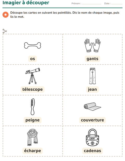 Aperçu de la fiche Imagier avec Objets NB pour École maternelle (grande section, 5-7 ans)