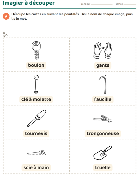 Aperçu de la fiche Imagier avec Outils NB pour École maternelle (grande section, 5-7 ans)