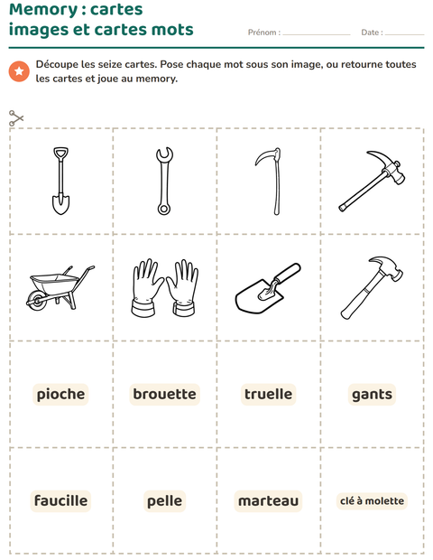 Aperçu de la fiche Imagier avec Outils NB pour École maternelle (grande section, 5-7 ans)