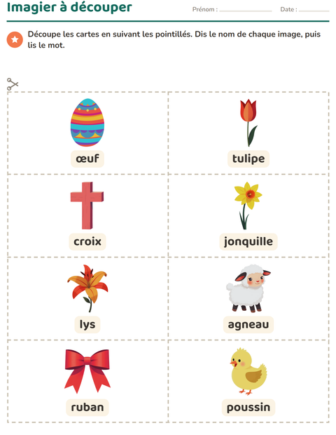 Aperçu de la fiche Imagier avec Pâques pour École maternelle (grande section, 5-7 ans)