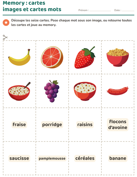 Aperçu de la fiche Imagier avec Petit-déjeuner pour École maternelle (grande section, 5-7 ans)