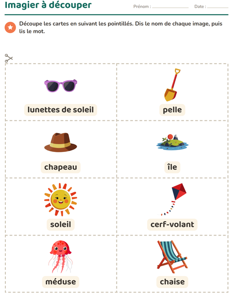 Aperçu de la fiche Imagier avec Plage pour École maternelle (grande section, 5-7 ans)