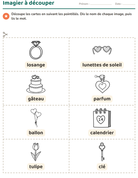 Aperçu de la fiche Imagier avec Saint-Valentin NB 2 pour École maternelle (grande section, 5-7 ans)
