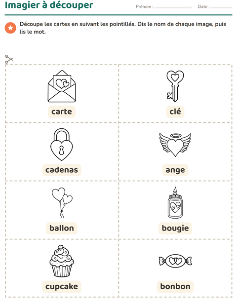Aperçu de la fiche Imagier avec Saint-Valentin NB pour École maternelle (grande section, 5-7 ans)