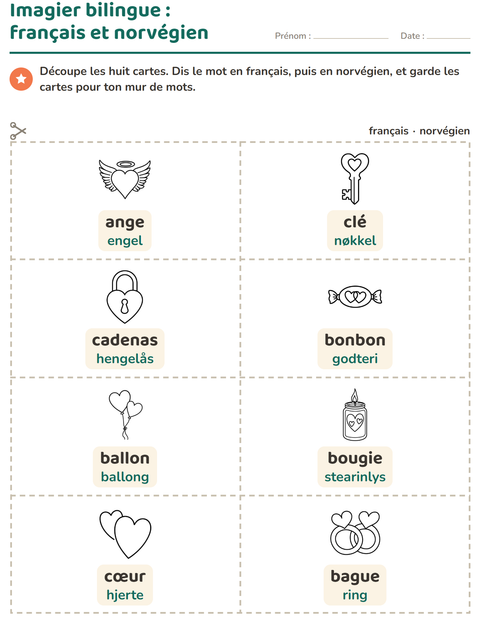 Aperçu de la fiche Imagier avec Saint-Valentin NB pour École maternelle (grande section, 5-7 ans)