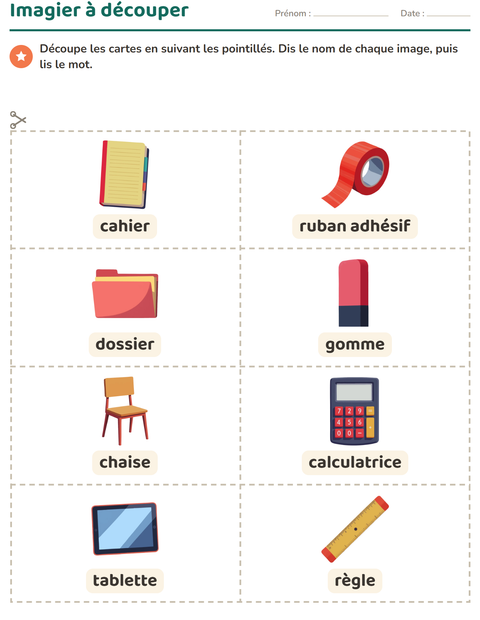 Aperçu de la fiche Imagier avec Salle de classe pour École maternelle (grande section, 5-7 ans)