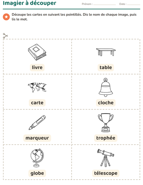 Aperçu de la fiche Imagier avec Salle de classe (N&B) pour École maternelle (grande section, 5-7 ans)
