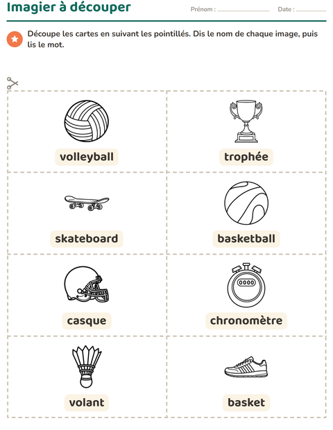 Aperçu de la fiche Imagier avec Sports NB 2 pour École maternelle (grande section, 5-7 ans)