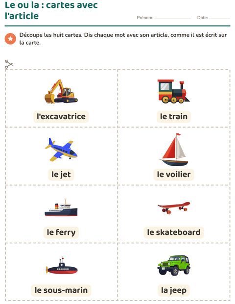Aperçu de la fiche Imagier avec Véhicules pour École maternelle (grande section, 5-7 ans)