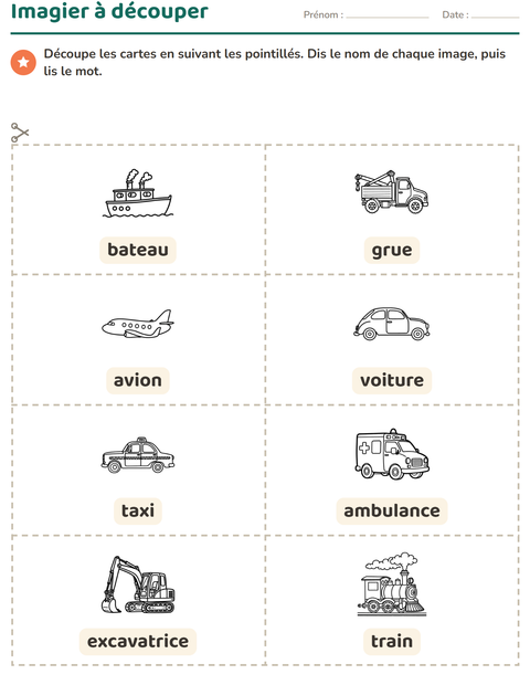 Aperçu de la fiche Imagier avec Véhicules NB 2 pour École maternelle (grande section, 5-7 ans)