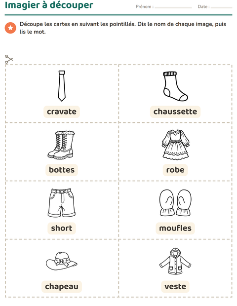 Aperçu de la fiche Imagier avec Vêtements NB pour École maternelle (grande section, 5-7 ans)