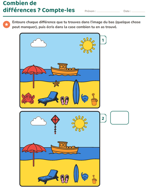 Aperçu de la fiche Jeu des différences pour CP (cours préparatoire)