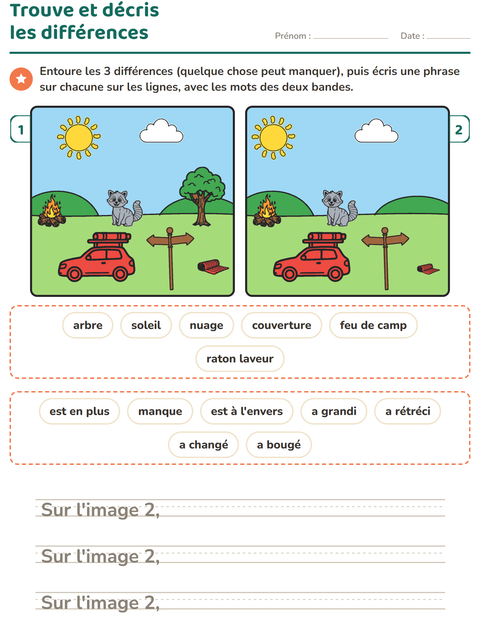 Aperçu de la fiche Jeu des différences pour CE1 (cours élémentaire 1)