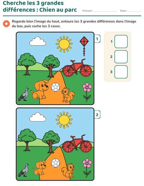 Aperçu de la fiche Jeu des différences pour École maternelle (grande section, 5-7 ans)