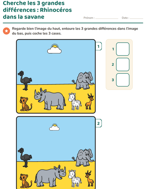 Aperçu de la fiche Jeu des différences pour École maternelle (grande section, 5-7 ans)