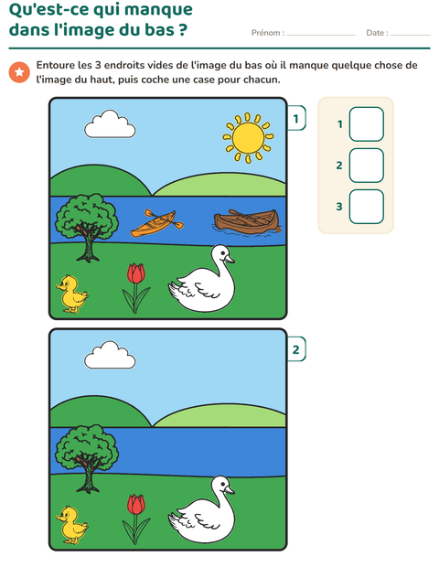 Aperçu de la fiche Jeu des différences pour École maternelle (grande section, 5-7 ans)