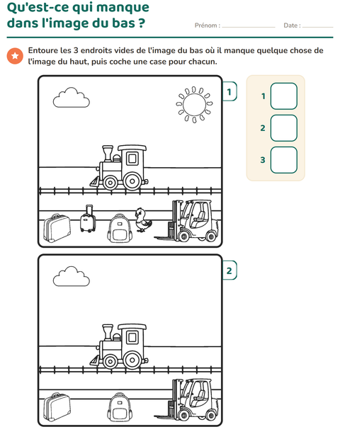 Aperçu de la fiche Jeu des différences pour École maternelle (grande section, 5-7 ans)