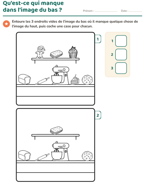 Aperçu de la fiche Jeu des différences pour École maternelle (grande section, 5-7 ans)