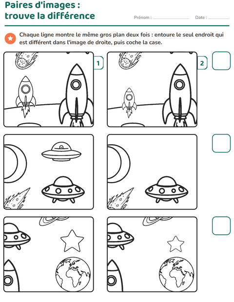 Aperçu de la fiche Jeu des différences pour École maternelle (grande section, 5-7 ans)