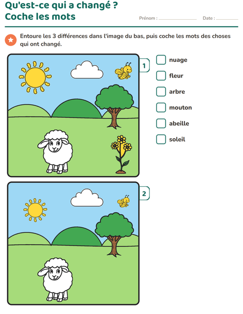 Aperçu de la fiche Jeu des différences pour CP (cours préparatoire)