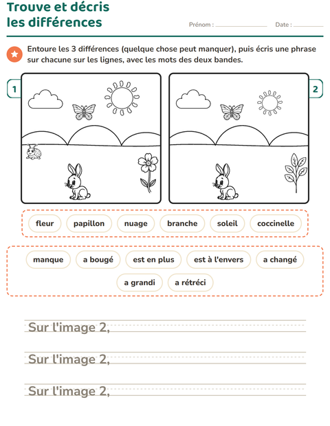 Aperçu de la fiche Jeu des différences pour CE1 (cours élémentaire 1)