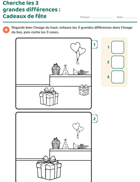Aperçu de la fiche Jeu des différences pour École maternelle (grande section, 5-7 ans)