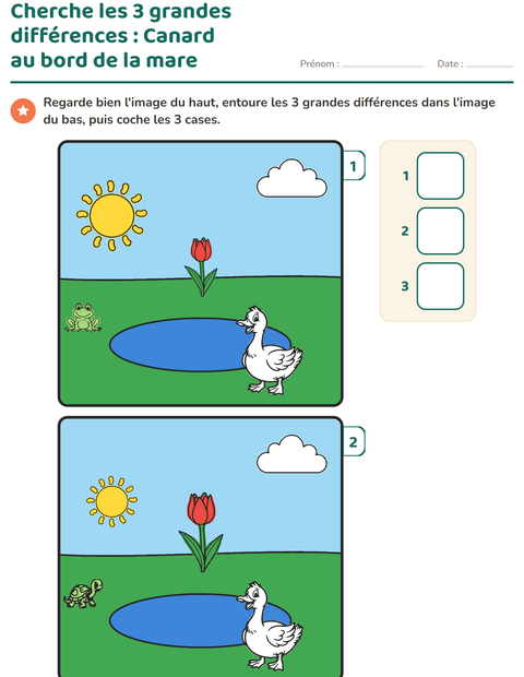 Aperçu de la fiche Jeu des différences pour École maternelle (grande section, 5-7 ans)