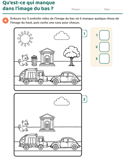 Aperçu de la fiche Jeu des différences pour École maternelle (grande section, 5-7 ans)