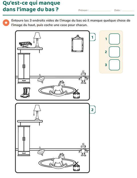 Aperçu de la fiche Jeu des différences pour École maternelle (grande section, 5-7 ans)