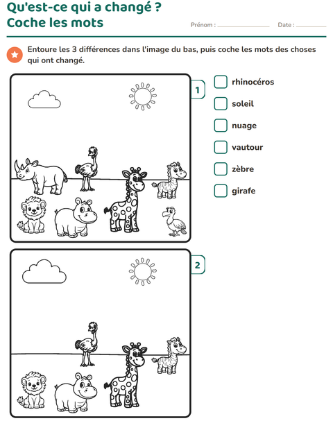 Aperçu de la fiche Jeu des différences pour CP (cours préparatoire)