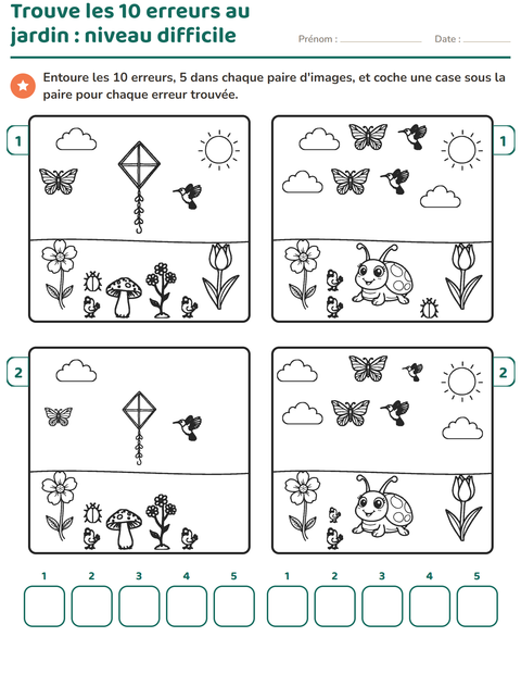 Trouve les 10 erreurs au jardin : niveau difficile