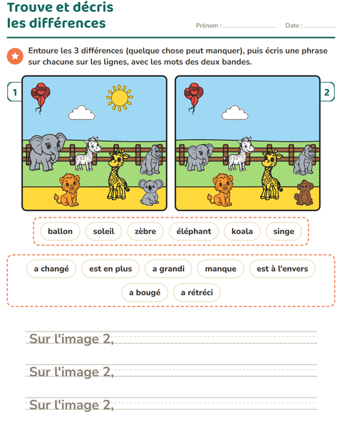 Aperçu de la fiche Jeu des différences pour CE1 (cours élémentaire 1)