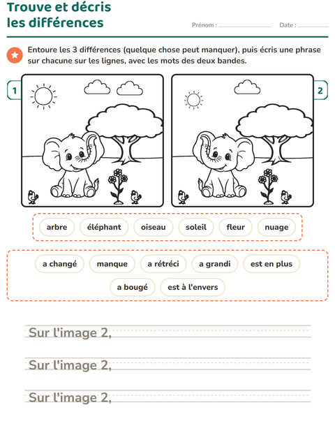 Aperçu de la fiche Jeu des différences pour CE1 (cours élémentaire 1)