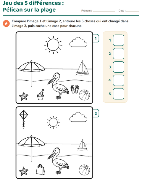 Aperçu de la fiche Jeu des différences pour École maternelle (grande section, 5-7 ans)