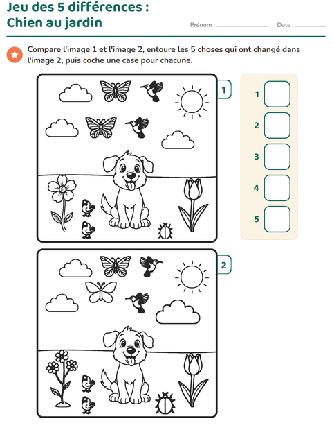 Aperçu : Jeu des 5 différences : le chien au jardin