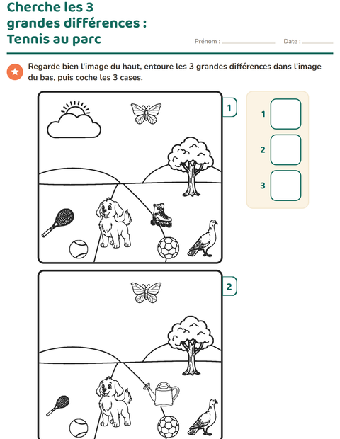 Aperçu de la fiche Jeu des différences pour École maternelle (grande section, 5-7 ans)