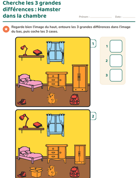 Aperçu de la fiche Jeu des différences pour École maternelle (grande section, 5-7 ans)