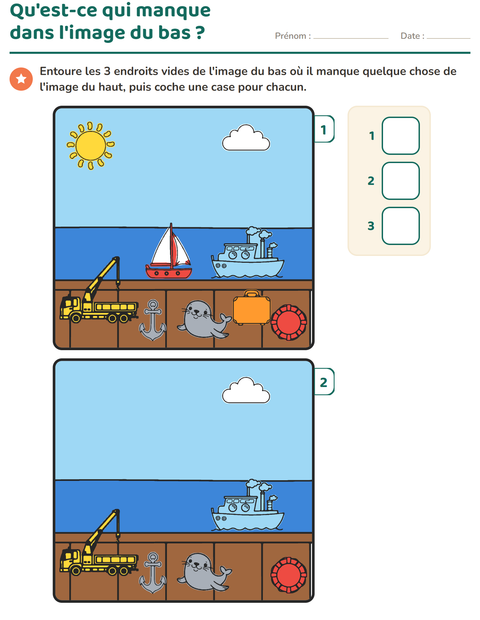 Aperçu de la fiche Jeu des différences pour École maternelle (grande section, 5-7 ans)