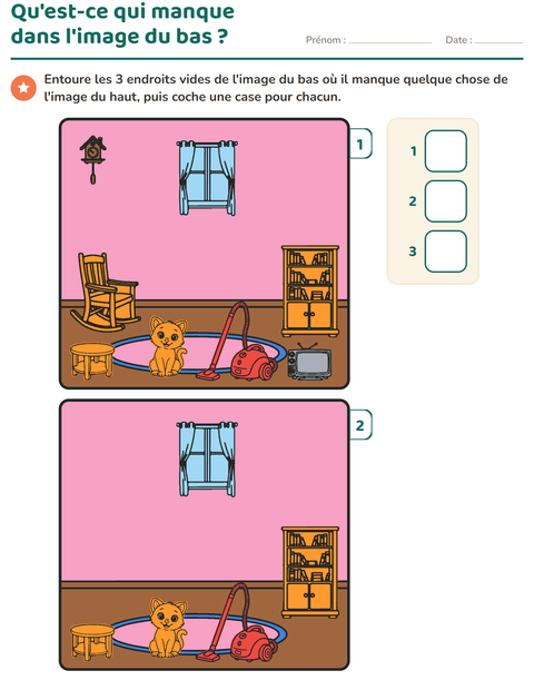 Aperçu de la fiche Jeu des différences pour École maternelle (grande section, 5-7 ans)