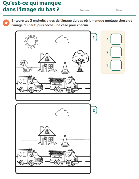 Aperçu de la fiche Jeu des différences pour École maternelle (grande section, 5-7 ans)