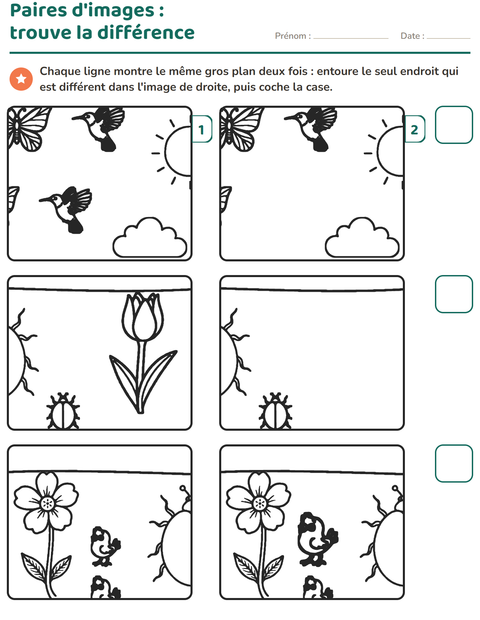 Aperçu de la fiche Jeu des différences pour École maternelle (grande section, 5-7 ans)