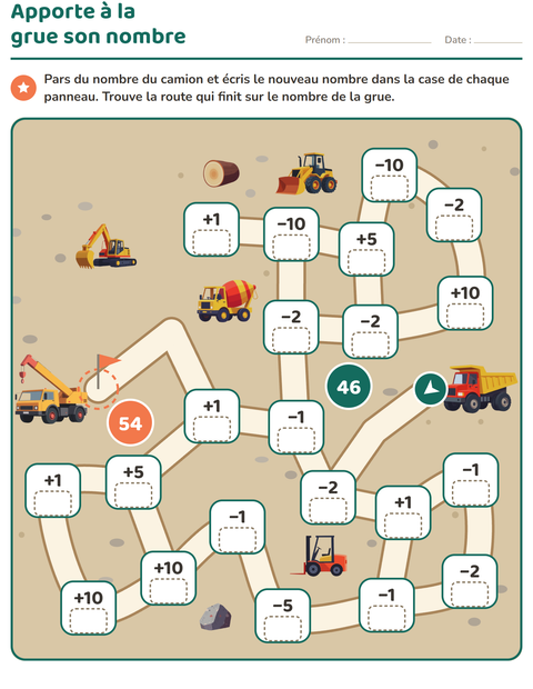 Aperçu : Labyrinthe maths jusqu'à 100 : apporte à la grue son nombre