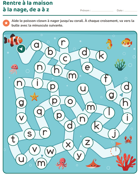 Aperçu : Labyrinthe des lettres minuscules : rentre à la maison de a à z
