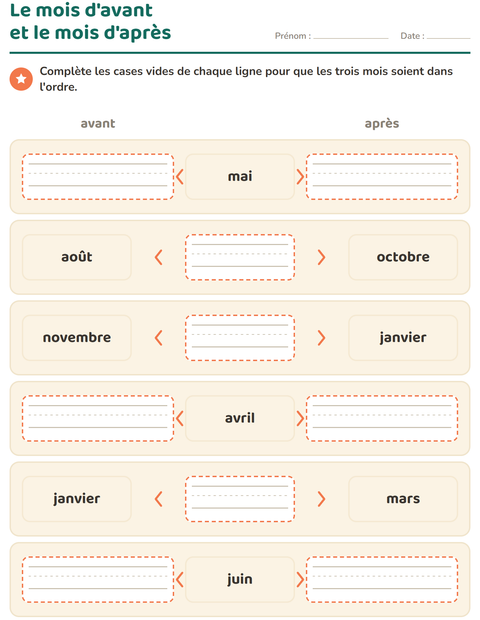 Aperçu de la fiche Jours et mois pour CP (cours préparatoire)