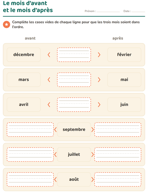 Aperçu de la fiche Jours et mois pour CP (cours préparatoire)